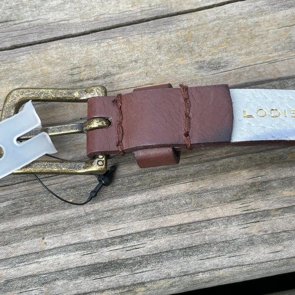 LODIS Women Belt Brown Leather Studded Skinny Belt - Picture 9 of 11